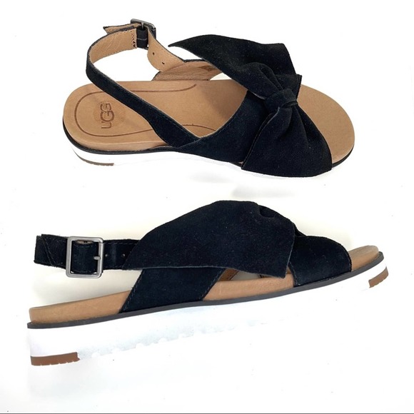 UGG Joanie Suede Bow Black Sandals Slingback Slippers Size 6 - Picture 5 of 12